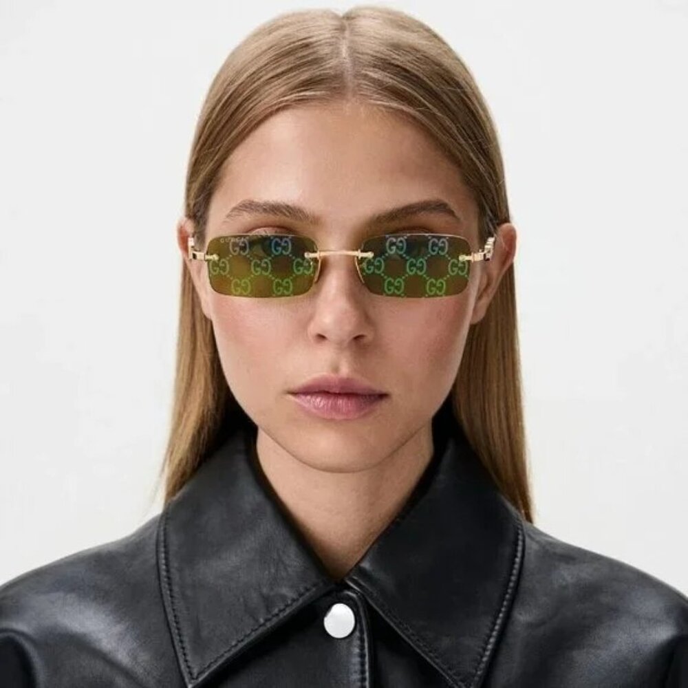 NEW GUCCI SUNGLASSES GOLD UNISEX RECTANGLE EYEWEAR GUCCI GG1808S 002